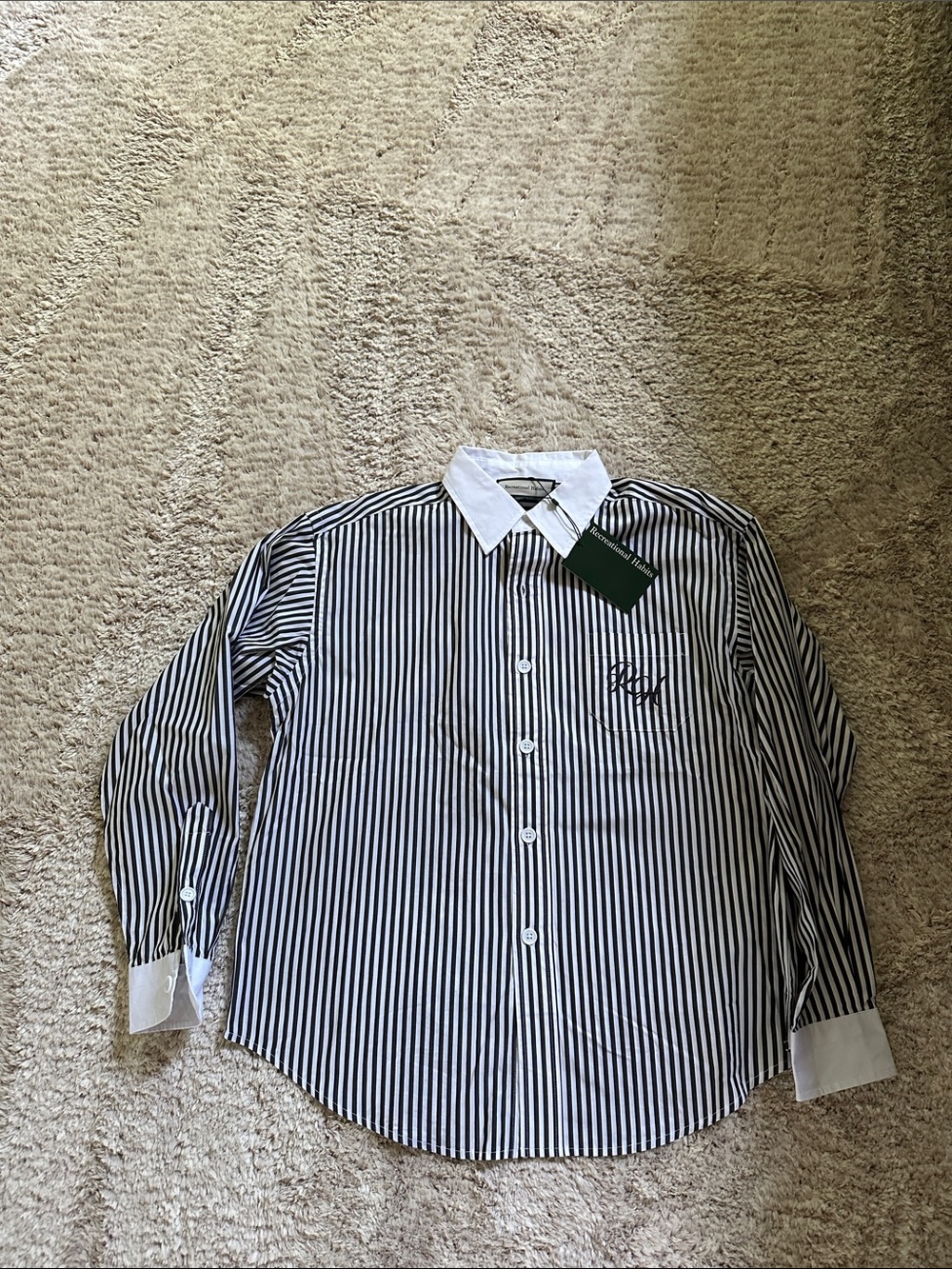 Women's Black & White Striped Button-Down Shirt with Contrast Collar